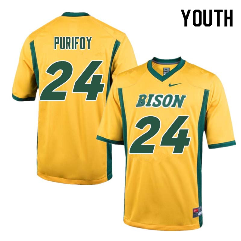 Youth #24 Demaris Purifoy North Dakota State Bison College Football Jerseys Sale-Yellow